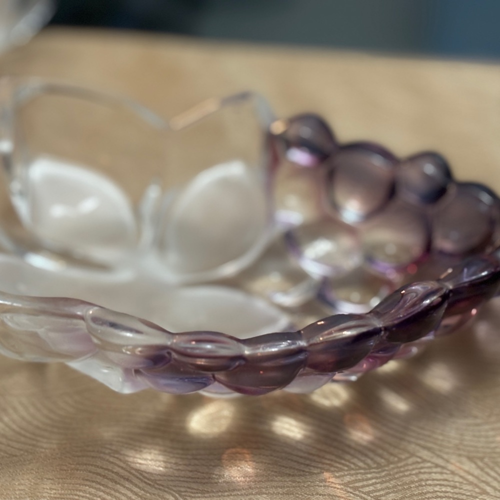 Vintage Purple and Clear Crystal Art Bowl Decor Citca 1960-70 Germany
